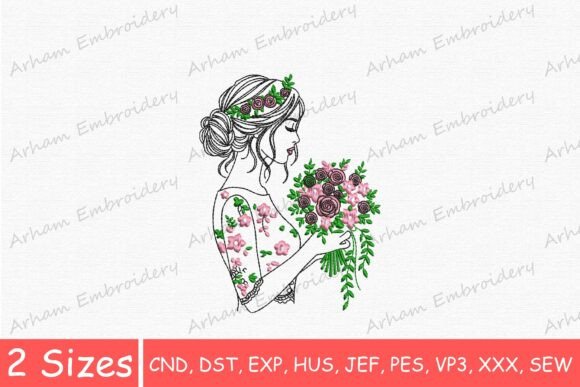 Beautiful Woman with Flower Bouquet Design Review