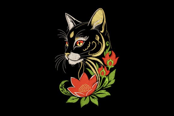 Cat with Red Flowers: An Embroidery Design Review