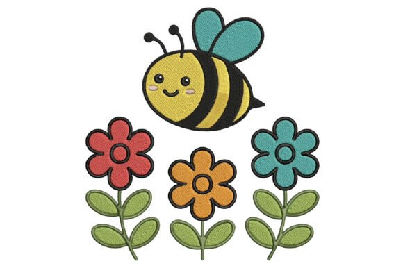 Charming Cute Bee Flowers Embroidery Design