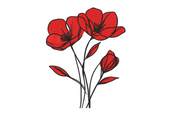 Red Sketch Flowers: A Vibrant Embroidery Design